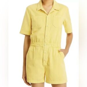 Mother Romper Women Springy Short Yellow Pockets Elastic Waist Size‎ S NWT